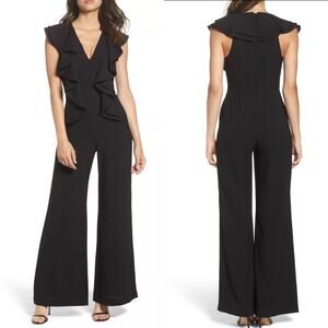 C/MEO Collective Metal Clouds Black Ruffle Sleeveless Jumpsuit Size XS